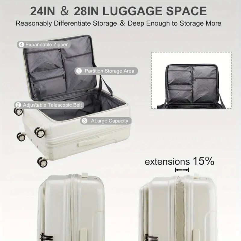 ABS+PC Lightweight Luggage Sets 3 Piece with TSA Lock & Double Wheels - White, Expandable Carry On Suitcase Set for Travel