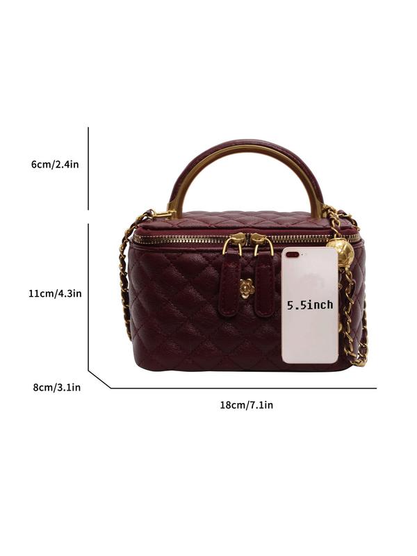 Women's Elegant Quilted Design Chain Strap Handbag, Fashionable Solid Color Square Bag, Casual Trendy Versatile High-quality Daily Commuting Bag