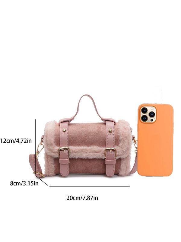 Women's Solid Color Fluffy Shoulder Bag, Fashionable Plush Crossbody Bag for Travel Work Commute, Casual Trendy Versatile High-quality Daily Commuting Bag