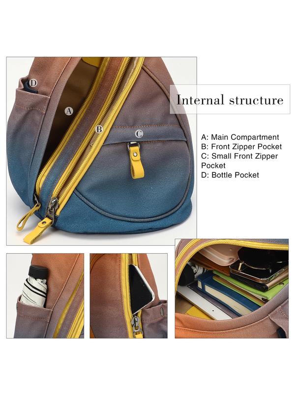 Casual Solid Color Zipper Backpack, Multifunctional Canvas Sling Bag, Fashionable Small Backpack for Men & Women, Casual Daypack for Daily Used