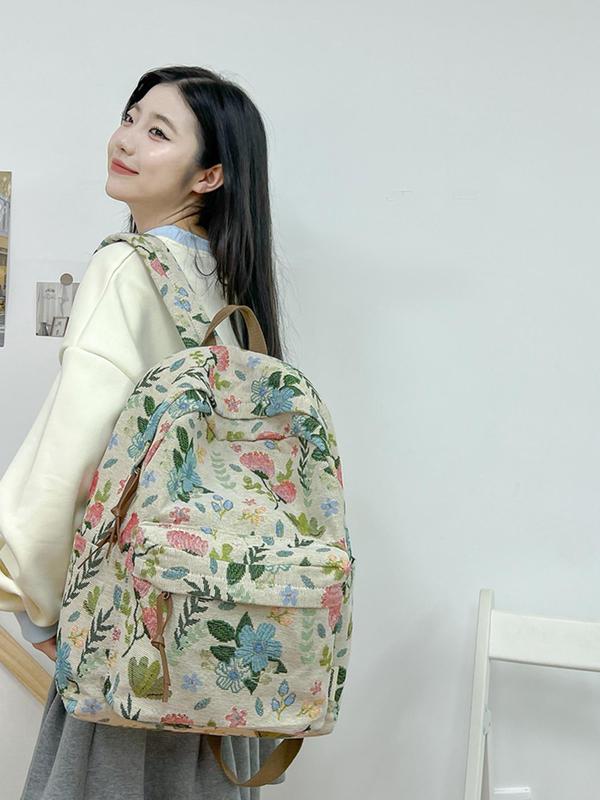 Floral Pattern Backpack, Large Capacity Zipper Backpack, Fashionable Backpack for Women & Men, Casual Trendy Versatile High-quality Daily Commuting Bag