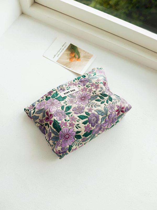 Floral Pattern Toiletry Bag, Large Capacity Cosmetic Storage Bag, Portable Zipper Makeup Bag, Versatile Storage Bag for Travel & Daily Use