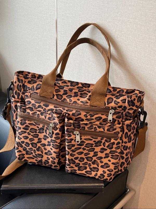 Fashion Leopard Print Tote Bag, Casual Large Capacity Shoulder Bag for Women, Simple Crossbody Bag, Outing Handbag, Office Worker, Commuter, Travel Student