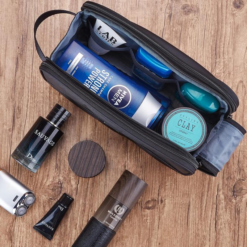 Toiletry Bag for Men, Extra Large Water-resistant Dopp Kit with Double Side Full Open Design, Shaving Bag for Toiletries and Shaving Accessories for Long Travel, Black