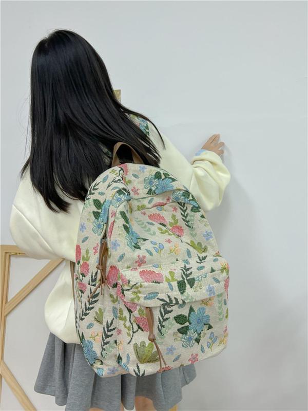 Floral Pattern Backpack, Large Capacity Zipper Backpack, Fashionable Backpack for Women & Men, Casual Trendy Versatile High-quality Daily Commuting Bag