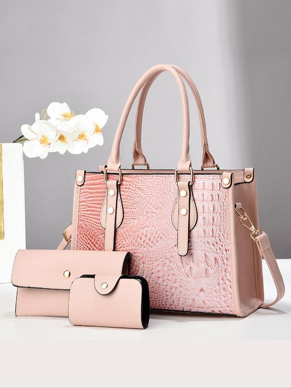 Women's Elegant Crocodile Embossed Handbag & Wristlet & Coin Purse, Fashionable PU Leather Crossbody Bag & Wristlet & Coin Purse, Casual Trendy Versatile High-quality Daily Commuting Bag Set