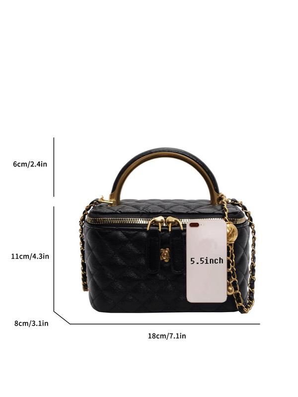 Women's Elegant Quilted Design Chain Strap Handbag, Fashionable Solid Color Square Bag, Casual Trendy Versatile High-quality Daily Commuting Bag