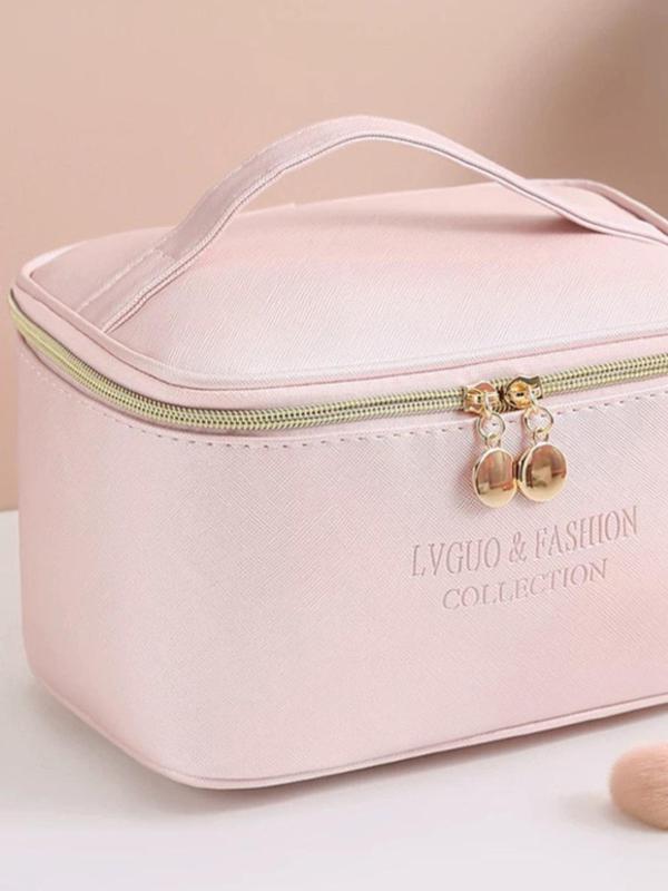 Solid Color Letter Pattern Makeup Bag with Zipper, Portable Large Capacity Cosmetic Storage Bag, Travel Toiletry Bag