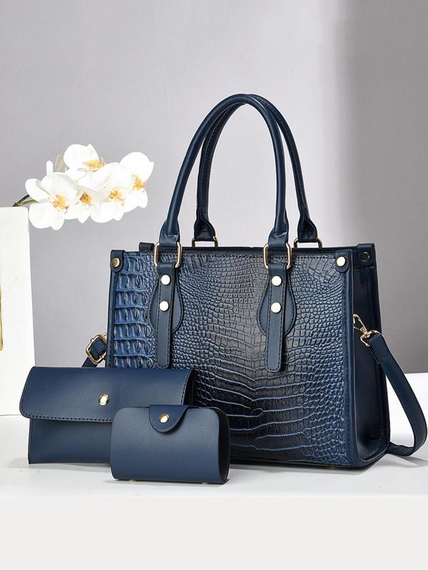 Women's Elegant Crocodile Embossed Handbag & Wristlet & Coin Purse, Fashionable PU Leather Crossbody Bag & Wristlet & Coin Purse, Casual Trendy Versatile High-quality Daily Commuting Bag Set