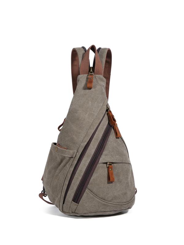 Casual Solid Color Zipper Backpack, Multifunctional Canvas Sling Bag, Fashionable Small Backpack for Men & Women, Casual Daypack for Daily Used