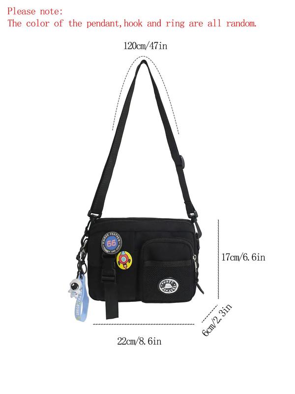 Simple Plain Zipper Crossbody Bag, Multifunctional Sling Bag, Shoulder Bag with Space Astronaut Medal Decoration & Keychain, Designer Crossbody Bags for Men, Schoolbag for Travel, Purses As College Gifts