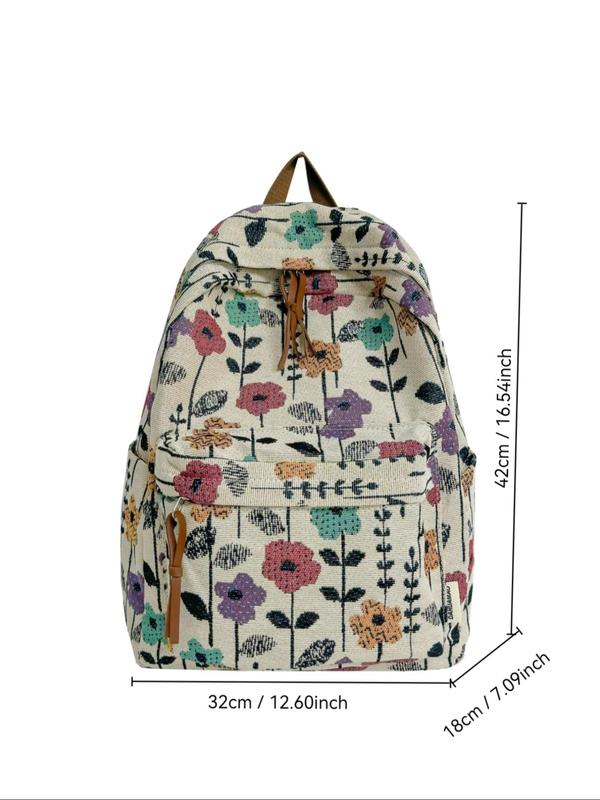 Floral Pattern Backpack, Large Capacity Zipper Backpack, Fashionable Backpack for Women & Men, Casual Trendy Versatile High-quality Daily Commuting Bag