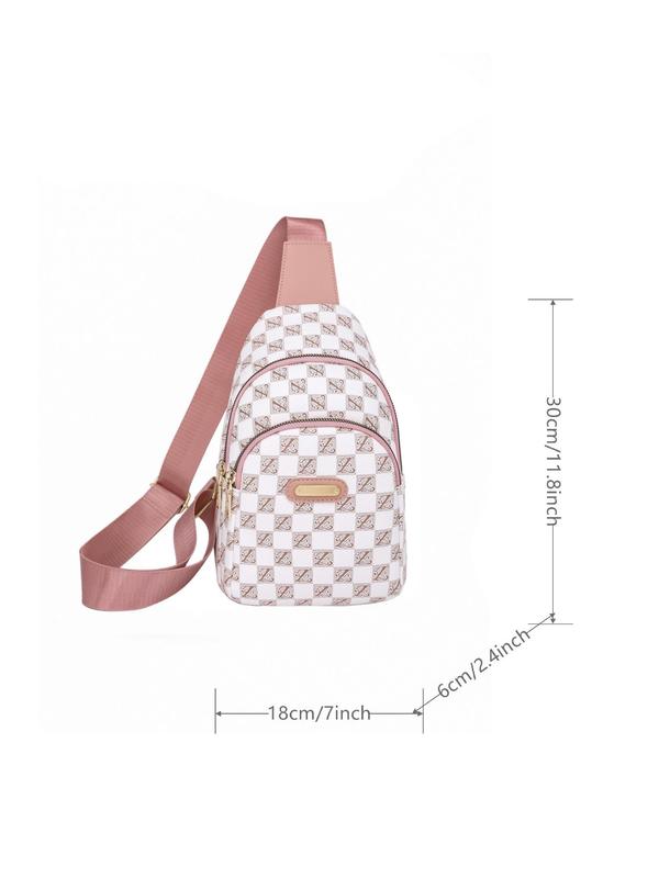 Women's Summer Fashionable Plain Geometric Pattern Zipper Fanny Pack, Casual Pu Leather Sling Bag for Daily Use, Trendy Versatile High-quality Daily Commuting Work Bags for Women, Personal Item Bag