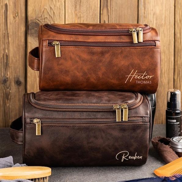 Personalized Men's Leather Toiletry Bag, Groomsmen Gifts, Men's Leather Accessory, Anniversary Gift for Him, Christmas Gift for Men