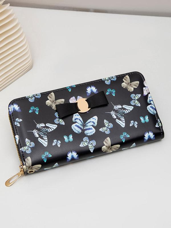 Women's Fashion Butterfly Pattern Long Wallet with Wristband, Casual PU Leather Zipper Wallet for Daily Used, Trendy Versatile High-quality Daily Wallet