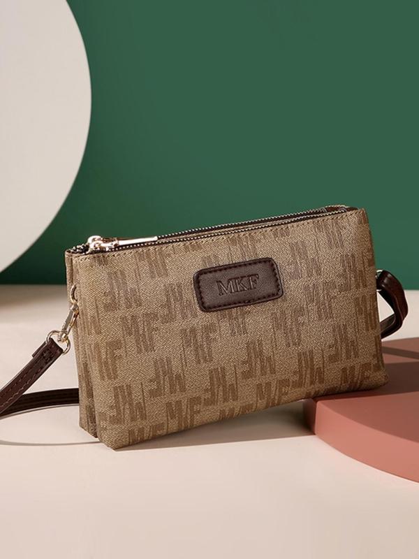 Fashion Letter Print Patched Design Zipper Clutch, Casual Versatile Small Crossbody Square Bag with Adjustable Strap for Women, Trendy All-match Bag for Daily Life