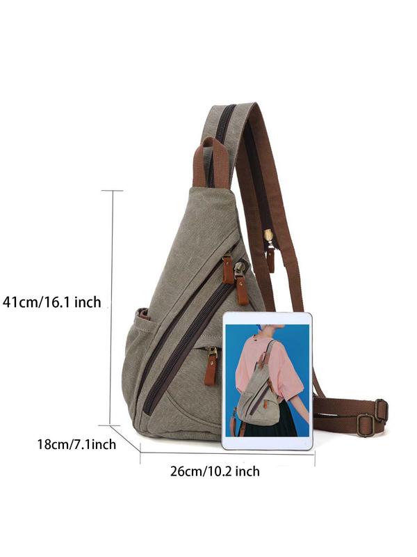 Casual Solid Color Zipper Backpack, Multifunctional Canvas Sling Bag, Fashionable Small Backpack for Men & Women, Casual Daypack for Daily Used