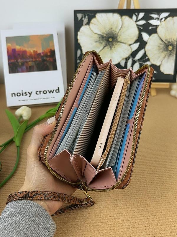 Women's Vintage Floral Pattern Embossed Long Wallet, Casual Zipper Wallet for Daily Used, Trendy All-match Multiple Slots Card Holder, Fall Outfits, Earthtone Fall Freshness