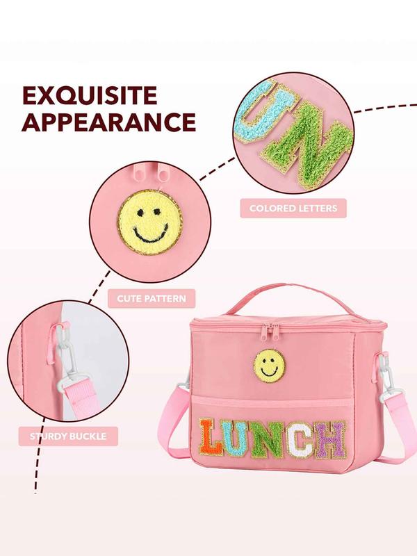 Letter Patched Lunch Bag, Large Capacity Insulated Lunch Bag with Handle, Portable Lunch Bag for Outdoor Camping Picnic School Office