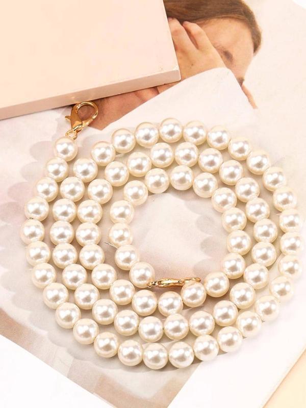 Faux Pearl Decorated Beaded Bag Strap, Elegant Simple Plain Color Bag Strap, Fashionable Bag Accessories for Women & Girls