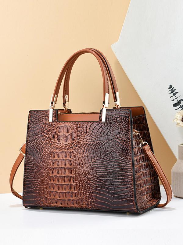 2024 New Fashion Crocodile Embossed Handbag,  Simple Plain Shoulder Bag for Women & Girls, Trendy All-match Crossbody Bag for Daily Use