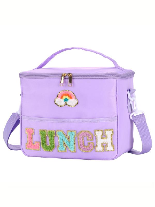 Letter Patched Lunch Bag, Large Capacity Insulated Lunch Bag with Handle, Portable Lunch Bag for Outdoor Camping Picnic School Office