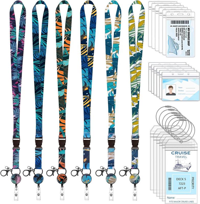 24 Pcs Cruise Lanyards for Ship Cards Kits includes 6 Pack Cruise Lanyards with 6 Pack Waterproof Card Holder with 6 Pack Cruise Luggage Tags and Retractable Badge Reels for Cruises Ship Essentials