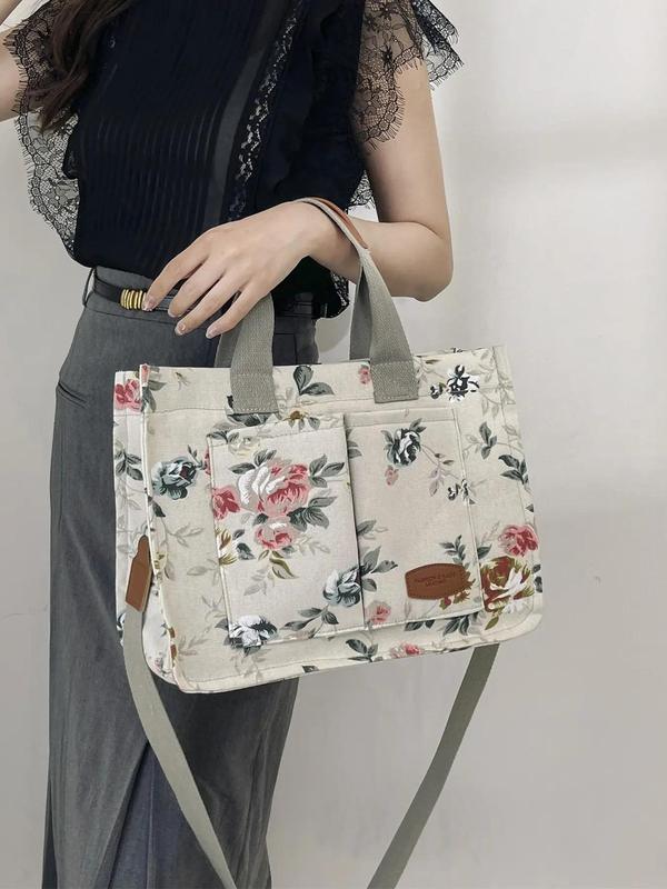 Fashionable Floral Pattern Tote Bag, Simple Design Adjustable Strap Shoulder Bag for Women & Girls, Casual  High-quality Daily Work Bag, Girl Fashionable Designer Shopping Bag, , Fall Outfits, Fall Freshness, for Fall