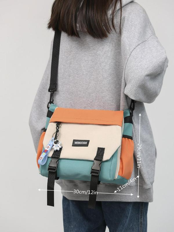 2024 Fall Casual Colorblock Crossbody Bags for Men & Women with Cartoon Charm, Minimalist Nylon Shoulder Bag for Work & School, Trendy Matching Messenger Bag, Designer Crossbody Bags for Men, Harajuku School Bag for College