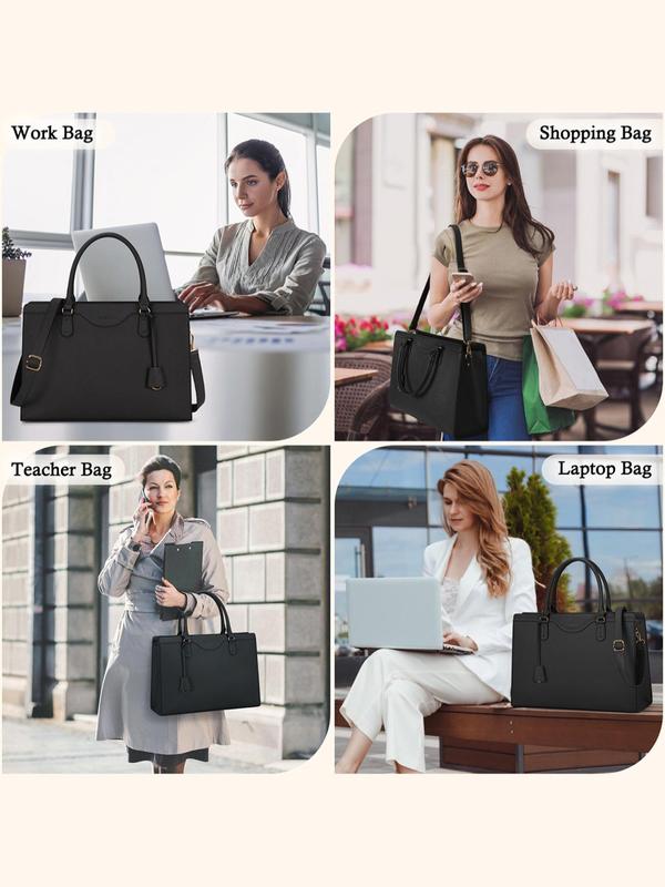 Solid Color Large Capacity Laptop Tote Bag, Fashionable PU Leather Zipper Shoulder Bag for Women, Casual Trendy Versatile High-quality Daily Commuting Bag