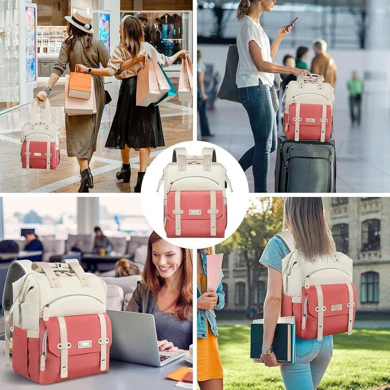 Laptop Backpack for Women,Teacher Doctor Nurse Work Purse Bag for 15.6 Inch Laptop, Wide Open backpack With USB Charging Port RFID Pocket, Large, Water Resistant