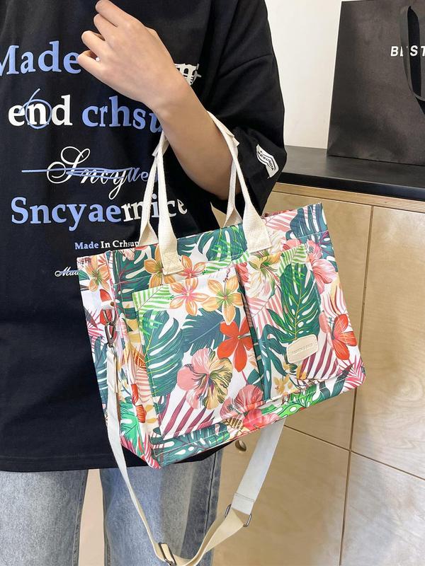 Fashionable Floral Pattern Tote Bag, Simple Design Adjustable Strap Shoulder Bag for Women & Girls, Casual  High-quality Daily Work Bag, Girl Fashionable Designer Shopping Bag, , Fall Outfits, Fall Freshness, for Fall