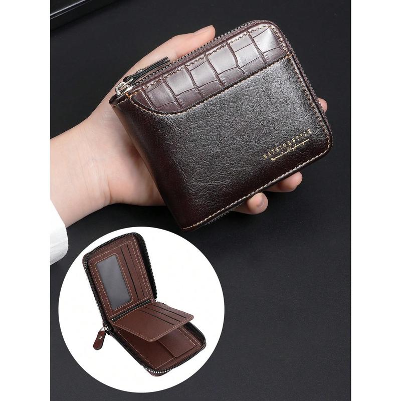 BATSIOE New Men Short Wallet Cross-Border Retro Multi-Card Position Zipper Coin Purse Color-Block Card Holder For Men Crocodile