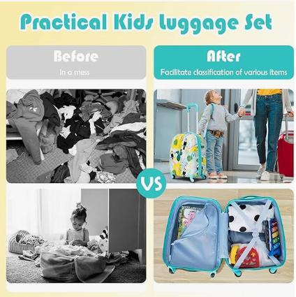 Giantex-2PC Kids Luggage Hardshell Suitcase with Wheels Waterproof Lightweight Rolling Spinner Suitcase for Children Toddlers Boys and Girls Travel