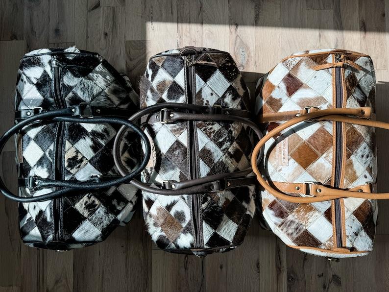 BOHO LUXE DUFFLE leather hair on cowhide duffel travel bag  Tote purse  diaper Bag Weekend Overnight hospital bag  boho ranch luxe