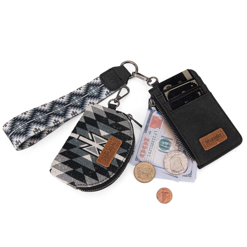 Wrangler 2 PCS SET Canvas Zipper Wristlet Wallet Compact Size Credit Card Holder Suitable for Students and Commuting