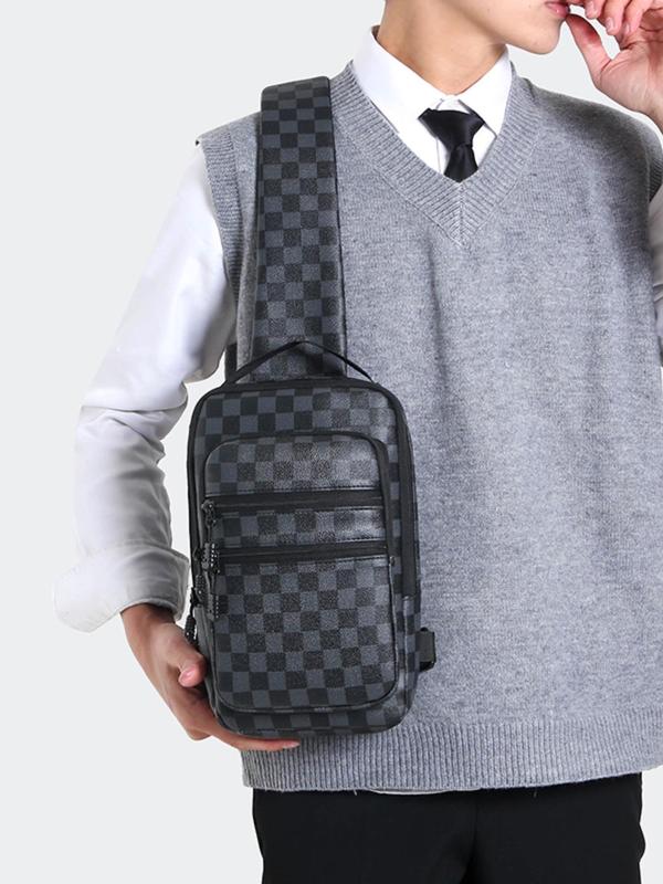 Men's Casual Plaid Pattern Zipper Belt Bag, Large Capacity Chest Bag, Multi-functional Anti-theft Men's Bag, Casual Sports Small Backpack, One-shoulder Cross-body Bag