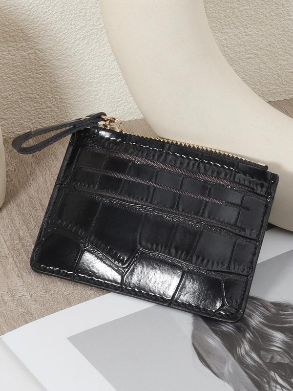 Women's Fashionable Crocodile Embossed Zipper Short Wallet, Casual Plain Color Coin Purse, Multi Card Slot Wallet for Daily Used