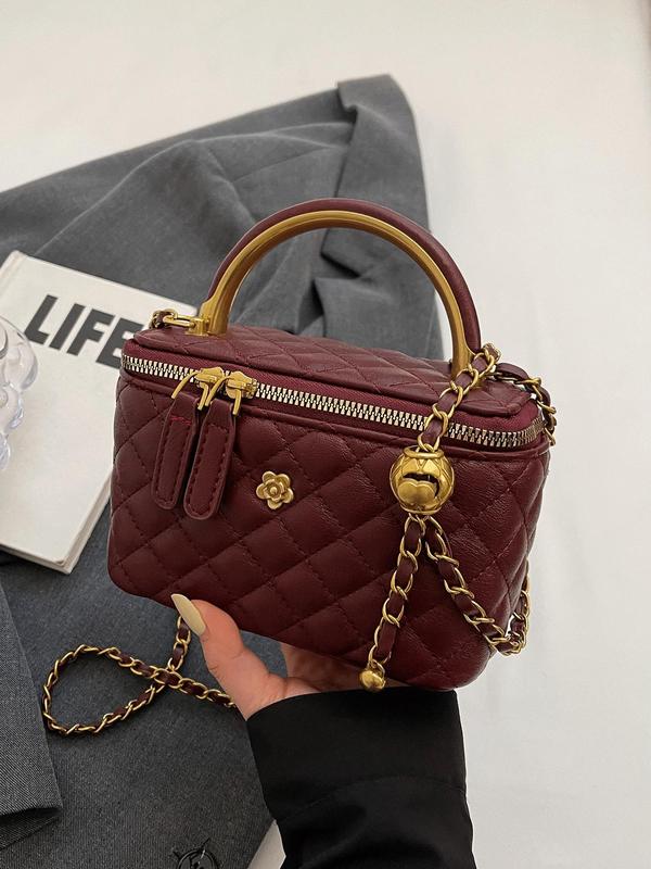 Women's Elegant Quilted Design Chain Strap Handbag, Fashionable Solid Color Square Bag, Casual Trendy Versatile High-quality Daily Commuting Bag