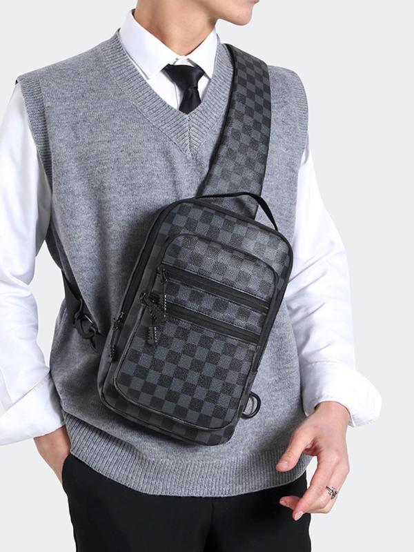 Men's Casual Plaid Pattern Zipper Belt Bag, Large Capacity Chest Bag, Multi-functional Anti-theft Men's Bag, Casual Sports Small Backpack, One-shoulder Cross-body Bag