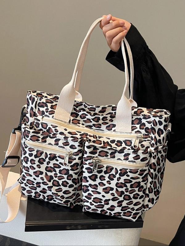 Fashion Leopard Print Tote Bag, Casual Large Capacity Shoulder Bag for Women, Simple Crossbody Bag, Outing Handbag, Office Worker, Commuter, Travel Student