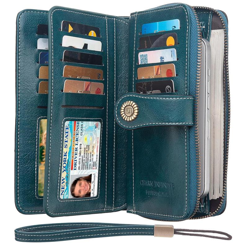 Womens Wallet Credit Card Holder with RFID Blocking Large Capacity Genuine Leather Wristlet Wallets