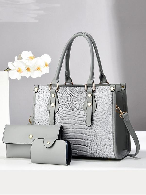 Women's Elegant Crocodile Embossed Handbag & Wristlet & Coin Purse, Fashionable PU Leather Crossbody Bag & Wristlet & Coin Purse, Casual Trendy Versatile High-quality Daily Commuting Bag Set