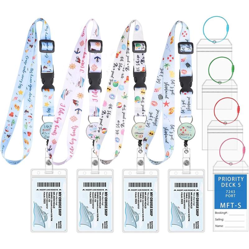 4 Pack Cruise Lanyard for Cruise Ship Cards, Retractable Cruise Lanyards with 4 count Cruise Luggage Tags &  Id Badge Holder (Cute Style)