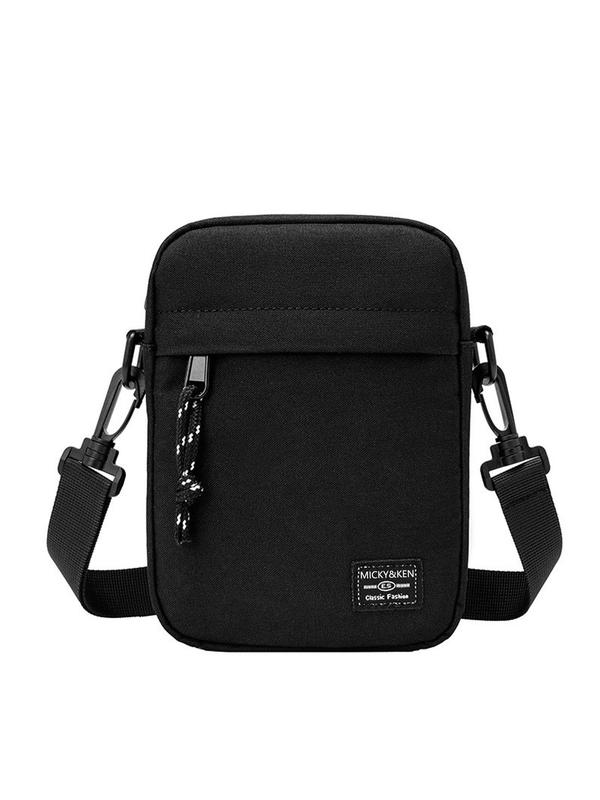 Men's Summer Fashion Solid Matching Shoulder Bag, Letter Patched Zipper Crossbody Bag for Men for School & Office,  Lightweight Crossbody Bag for Daily Used