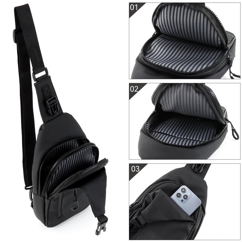 Waterproof Sling Bags Mens Shoulder Crossbody Backpack with USB Charging Port& Headphone jack,Outdoor Lightweight Bag,PU Sling Bag,Zipper Bum Bag