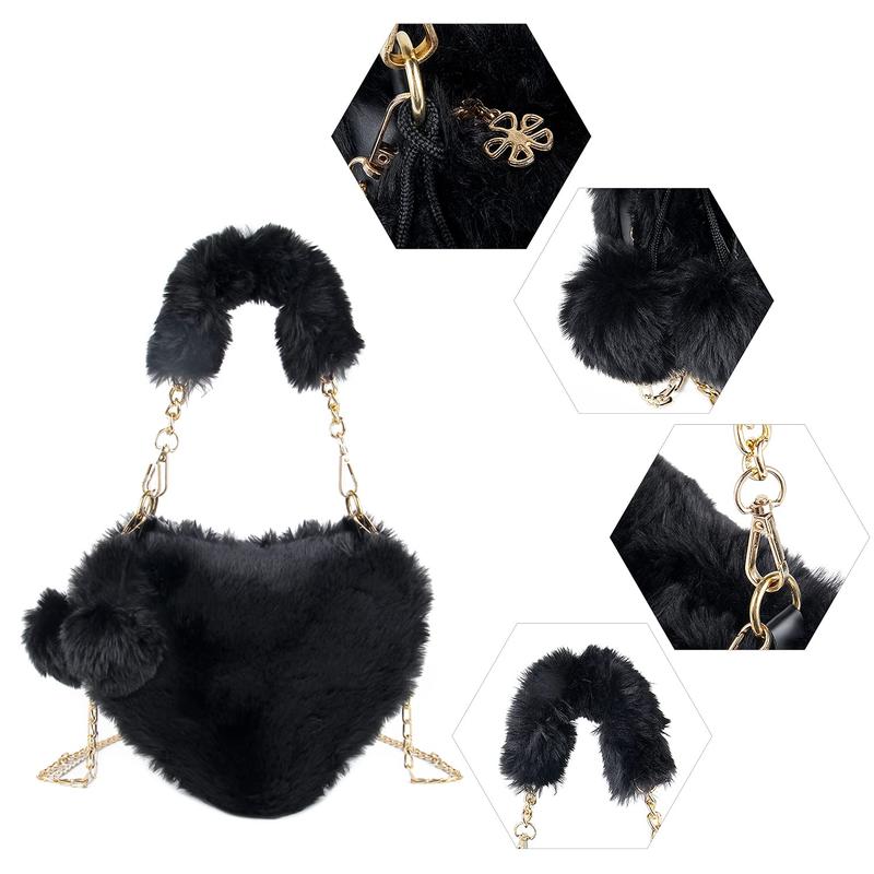 Faux Fur Purse Women's Heart Shaped Evening Handbags Small Cute Phone Crossbody Bag Clutches for Girls