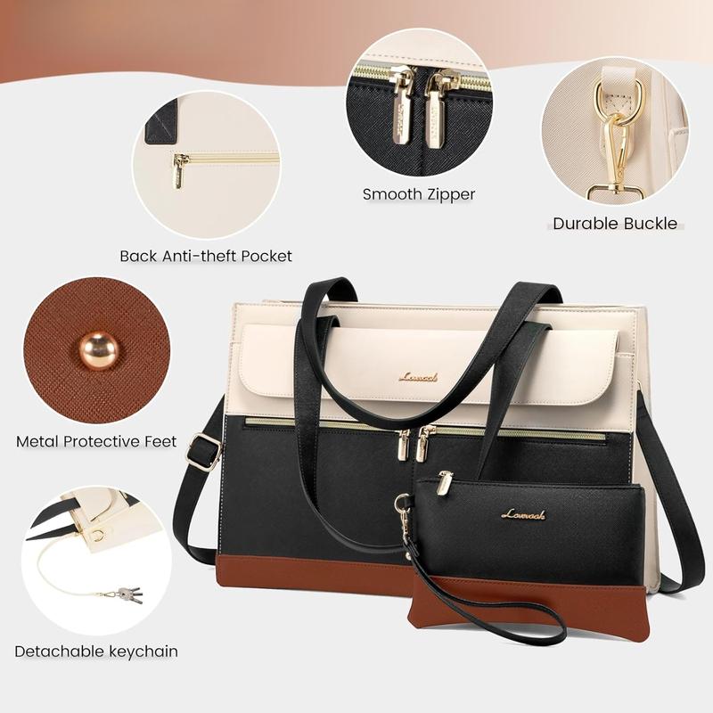 Laptop Bag for Women 15.6 Inch Laptop Tote Work Bag Professional Leather Computer Briefcase Waterproof Handbag Shoulder Bag Large Capacity Business Teacher Office Bag Crossbody Purse