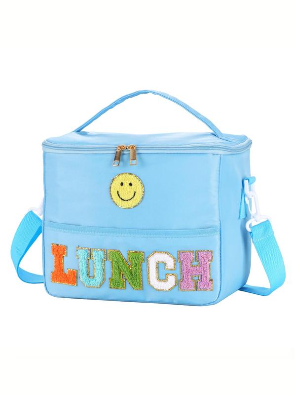 Letter Patched Lunch Bag, Large Capacity Insulated Lunch Bag with Handle, Portable Lunch Bag for Outdoor Camping Picnic School Office