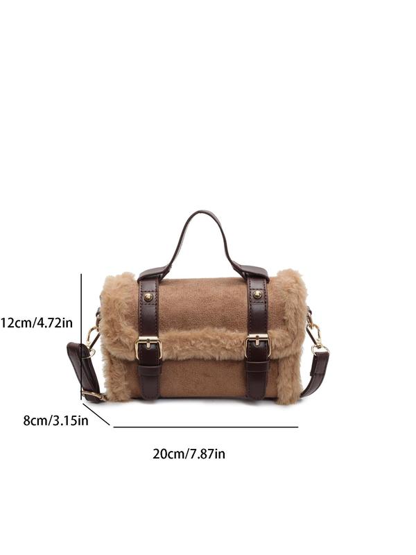 Women's Solid Color Fluffy Shoulder Bag, Fashionable Plush Crossbody Bag for Travel Work Commute, Casual Trendy Versatile High-quality Daily Commuting Bag